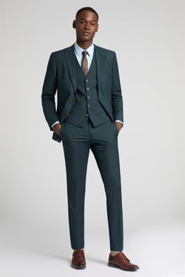 Long Sleeve V-neck Slim Fit Suit Jacket in Dark Blue