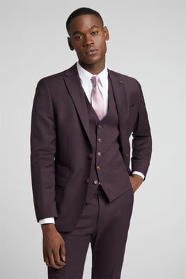 Long Sleeve Slim Fit Suit Jacket in Wine