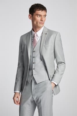Long Sleeve Slim Fit Suit Jacket in Silver