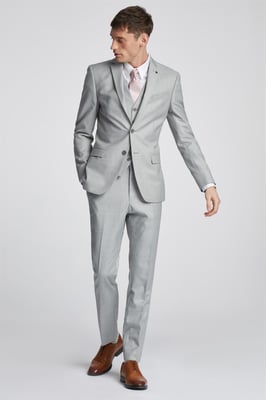 Long Sleeve Slim Fit Suit Jacket in Silver