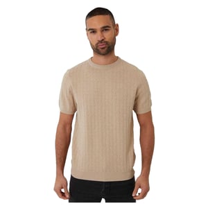 Threadbare Heren Kabelgebreid T-shirt met ronde hals (Beige)