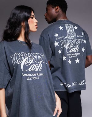 ASOS DESIGN unisex oversized t-shirt med Johnny Cash-tryck i tvättad svart
