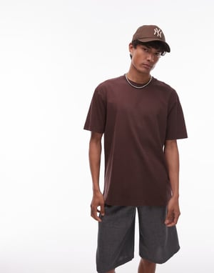 Topman avslappnad passform t-shirt i tvättad brun