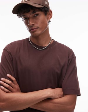 Topman avslappnad passform t-shirt i tvättad brun