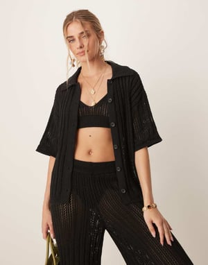 ASOS DESIGN punktstickad skjorta-set i svart