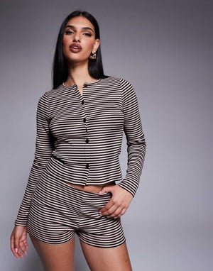ASOS DESIGN koord randig rundhalsad cardigan i svart och vitt