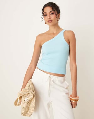 Abercrombie & Fitch enaxlad asymmetrisk ribbad tanktop i blått