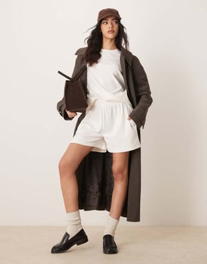 ASOS DESIGN oversized raglan co-ord t-shirt i kraftig ribb i krämfärgad