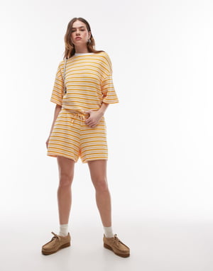 Topshop strukturerad rand oversized t-shirt set i orange