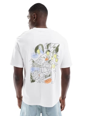 Jack & Jones oversized tung t-shirt med amalfi-mönster i vitt