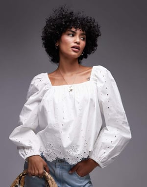 Topshop utskuren långärmad topp i elfenben