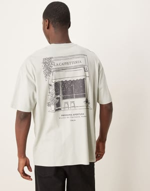 ASOS DESIG oversized t-shirt med scenisk grafik i grått