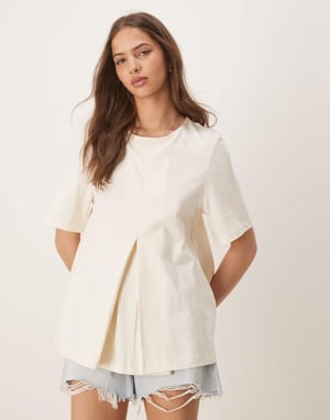 ASOS DESIGN plisserad fram trapeze t-shirt i vitt