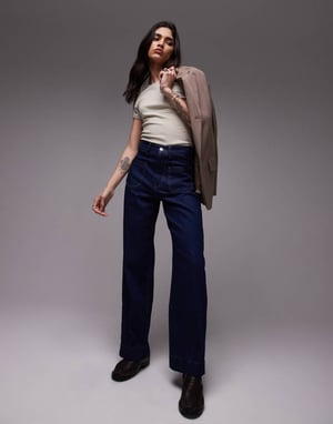 Topshop bred ribb T-shirt i sten