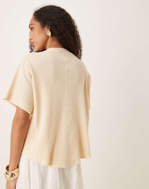 ASOS DESIGN tung våfflat kortärmad henley-top i - KRÄM