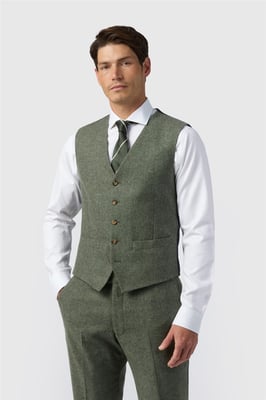 Single Breasted Five Button V-neck Tailored Suit Waistcoat in Olive