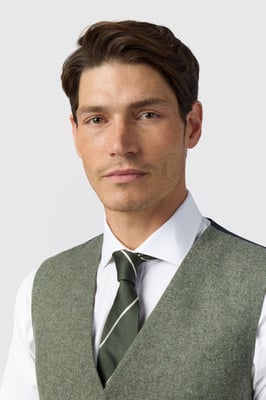 Single Breasted Five Button V-neck Tailored Suit Waistcoat in Olive