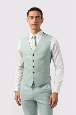 Single Breasted Five Button V-neck Slim Fit Suit Waistcoat in Mint