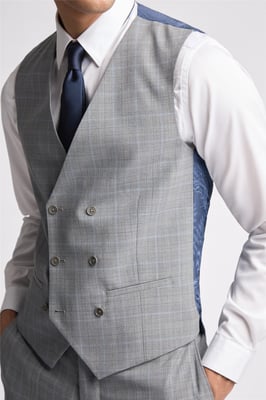 Double Breasted Six Button V-neck Slim Fit Suit Waistcoat in Silver