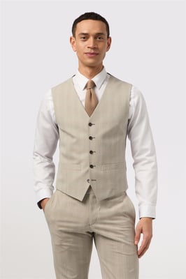 Single Breasted Five Button V-neck Slim Fit Suit Waistcoat in Natural