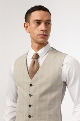 Single Breasted Five Button V-neck Slim Fit Suit Waistcoat in Natural