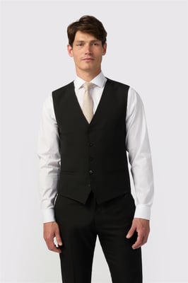 Single Breasted Five Button V-neck Slim Fit Suit Waistcoat in Black