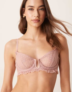 ASOS DESIGN Jessie prickbroderi volang underwire-bh i dammig rosa