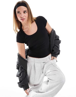 Cotton On Byron square neck short sleeve top in black