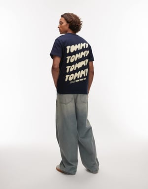 Tommy Jeans bubble back print t-shirt in navy and yellow