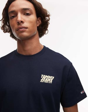 Tommy Jeans bubble back print t-shirt in navy and yellow
