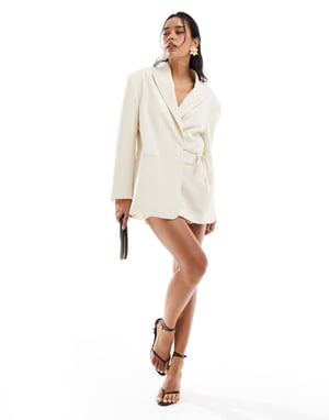 ASOS DESIGN knyt-sidoversize blazer i smörkräm co ord