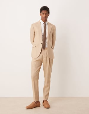 ASOS DESIGN premium 100% lin slim passform kavaj i sten