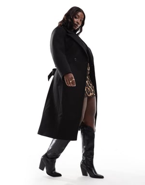 Forever New Curve formal wrap coat in black