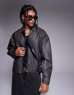 ASOS DESIGN imitation läderjacka i svart tvätt