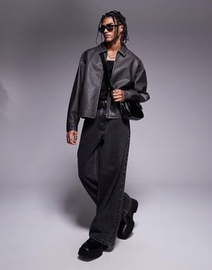 ASOS DESIGN imitation läderjacka i svart tvätt