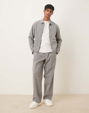 ASOS DESIGN smart co-ord kort harringtonjacka i grårandig