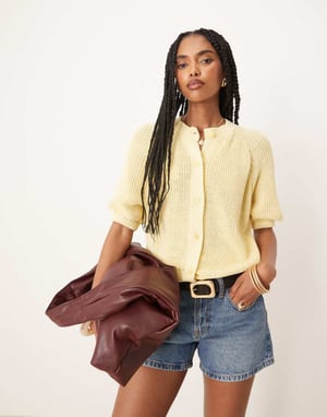 ASOS DESIGN stickad cardigan med raglansärm i gult