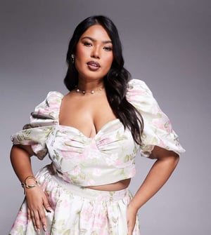 ASOS LUXE Curve co-ord jacquard puff sleeve top in tulip jacquard