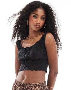 Cotton On shirred short sleeve top in black