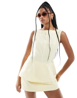 ASOS DESIGN linneblandning lång linje figurnära topp i smörmjölk co ord