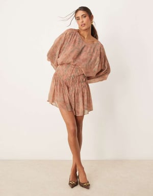 ASOS DESIGN klänning med cowl-rygg och plisserad överdel i blommönster