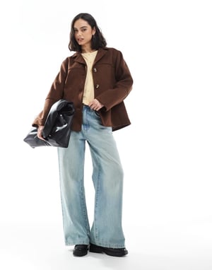 ASOS DESIGN jacka i faux mocka med knäppning fram i mocha
