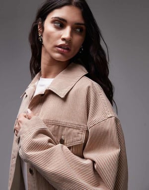 Topshop ballongjeansjacka i bruna ränder