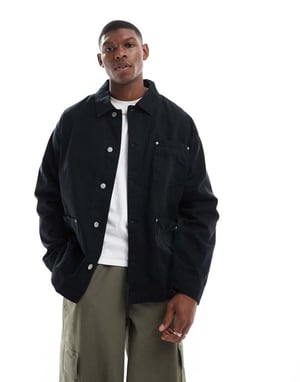 ASOS DESIGN tvättad twill arbetsjacka i svart