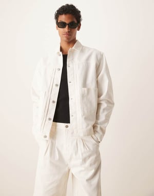 ASOS DESIGN koord plisserad Harrington-jacka i ecru