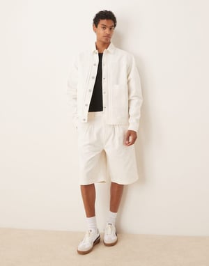 ASOS DESIGN koord plisserad Harrington-jacka i ecru