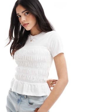 Miss Selfridge shirred detail tee in white