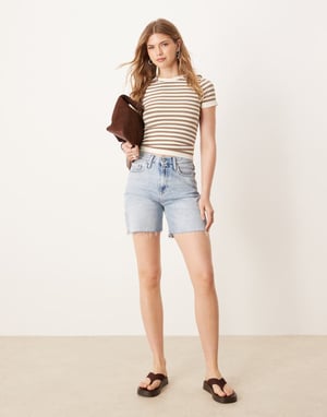 ASOS DESIGN seamless sculpting crew neck seamless t-shirt in neutral stripe