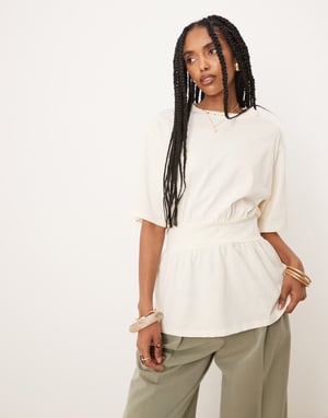 ASOS DESIGN oversized cinched waist t-shirt in cream