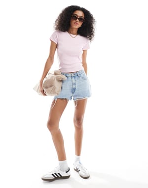 Hollister short sleeve ribbed t-shirt in pink